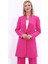 Kendinden Dik Yakalı Tek Düğmeli Uzun Ceket-Fuşya 5