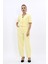 V Yaka Kısa Ceket & Paçası Pileli Pantolon-Sarı 5