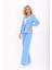 Sıfır Yaka Düz Kısa Ceket & Bol Paça Pantolon Takım-Gökyüzü 1