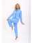 Oval Dik Yaka Kısa Ceket & Paçası Pileli Pantolon-Gökyüzü 1