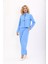 Oval Dik Yaka Kısa Ceket & Paçası Pileli Pantolon-Gökyüzü 2