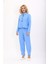 Oval Dik Yaka Kısa Ceket & Paçası Pileli Pantolon-Gökyüzü 3