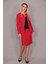 Oval Yaka Uzun Ceket & Kalem Etek Takım-Kırmızı 3
