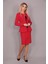 Oval Yaka Uzun Ceket & Kalem Etek Takım-Kırmızı 5