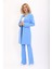 Sıfır Yaka Düz Uzun Ceket & Ispanyol Paça Pantolon-Gökyüzü 2