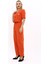 V Yaka Kısa Ceket & Paçası Pileli Pantolon-Turuncu 3