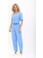 V Yaka Kısa Ceket & Paçası Pileli Pantolon-Gökyüzü 2