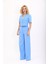 V Yaka Kısa Ceket & Korsaj Kemer Palazzo Pantolon-Gökyüzü 2
