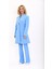 Kendinden Dik Yakalı Tek Düğmeli Uzun Ceket & Ispanyol Paça Pantolon-Gökyüzü 2