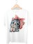 Felix Dies Beyaz Oversize Kalıp Kedi Baskılı Kadın T-Shirt 1