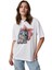 Felix Dies Beyaz Oversize Kalıp Kedi Baskılı Kadın T-Shirt 2