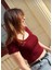 Kare Yaka Fitilli %100 Pamuk Kısa Kollu Crop T-Shirt 3