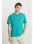 %100 Pamuk Relaxed Fit Geniş Kesim Minimal Logo Yeşil Tişört 1