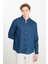 Regular Fit Normal Kesim Lacivert Keten Gömlek 1