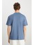 %100 Pamuk Relaxed Fit Geniş Kesim Bisiklet Yaka Minimal Logo Açık Mavi Tişört 5