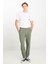 %100 Pamuk Regular Fit Normal Kesim Ribanalı Paça Haki Jogger Pantolon 1
