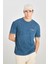 %100 Pamuk Relaxed Fit Geniş Kesim Bisiklet Yaka Baskılı Mavi Tişört 1
