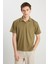 Relaxed Fit Geniş Kesim Haki Polo Tişört 2