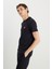 %100 Pamuk Regular Fit Normal Kesim Minimal Logo Siyah Tişört 1