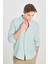 Regular Fit Normal Kesim Mint Yeşili Keten Gömlek 4