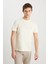 %100 Pamuk Regular Fit Normal Kesim Bisiklet Yaka Minimal Logo Bej Tişört 1