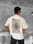 Ön ve Arka Baskılı Oversize Bisiklet Yaka T-Shirt - Beyaz 3