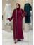 Inci Detaylı Abaya Elbise Takım 8493 Bordo 1