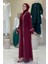 Inci Detaylı Abaya Elbise Takım 8493 Bordo 3