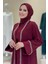 Inci Detaylı Abaya Elbise Takım 8493 Bordo 4