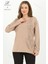 Kadın Orta Yaş ve Üzeri Viskon Şerit Desen Taşlı Işlemeli Likralı Bej Anne Penye Bluz 1