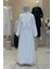 Inci Detaylı Abaya Elbise Takım 8493 Ekru 2