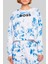 Yuvarlak Yakalı Logolu Batik Desenli Kadın Sweatshirt Lacivert 2