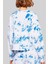 Yuvarlak Yakalı Logolu Batik Desenli Kadın Sweatshirt Lacivert 3
