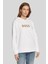 Baskılı Kapüşonlu Kadın Sweatshirt Beyaz 2