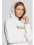 Baskılı Kapüşonlu Kadın Sweatshirt Beyaz 3