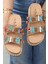 25Y103 Kadın Mantar Platform Taban Taşlı Çift Toklaı Comfort Terlik Camel 3