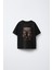 Futbolcu Ronaldo Baskılı Bisiklet Yaka Çocuk Siyah Tişört T-Shirt 1