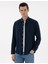 Erkek Lacivert Slim Fit Keten Görünümlü Gömlek 50302710-VR033 1