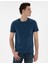 Erkek İndigo Melanj Pamuk Karışımlı Slim Fit Bisiklet Yaka Basic Tişört 50306980-VR155 1