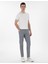 Erkek Lacivert Slim Fit Keten Karışımlı Çizgili Kanvas Pantolon 50301778-VR033 1