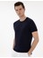 Erkek Lacivert Keten Karışımlı Regular Fit Bisiklet Yaka Triko Tişört 50305992-VR033 3
