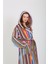 Pamuk Dikey Renkli Çizgili Kapüşonlu Kadın Bornoz - Yüksek Emilim Ultra Lüks Bornoz 1