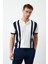 Çizgili Oversize Polo Yaka Triko Erkek T-Shirt 1