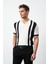 Çizgili Oversize Polo Yaka Triko Erkek T-Shirt 1