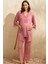 Egeteks Kadın Sıfır Kol V Yaka Viskon Düz Yazlık Uzun Dantel Detaylı Hamile Pijama Takımı Sabahlık 3