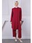 Bordo Hakim Yaka Kolu Nervürlü Tunik Pantolonlu Takım 1