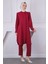 Bordo Hakim Yaka Kolu Nervürlü Tunik Pantolonlu Takım 2