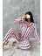 Fenzo Pamuklu Viskon Pembe-Siyah Uzun Kollu Biyeli Düğmeli Lastikli Desenli Kadın Pijama Takımı 1