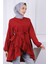 Bordo Eteği Katlı Fırfırlı Tunik 1