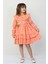 Bel Bağlamalı Düğmeli Kız Çocuk Gül Detaylı Elbise 26150 2